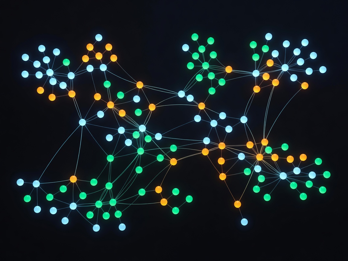 Abstract interconnected nodes displaying intelligent agent state graph
