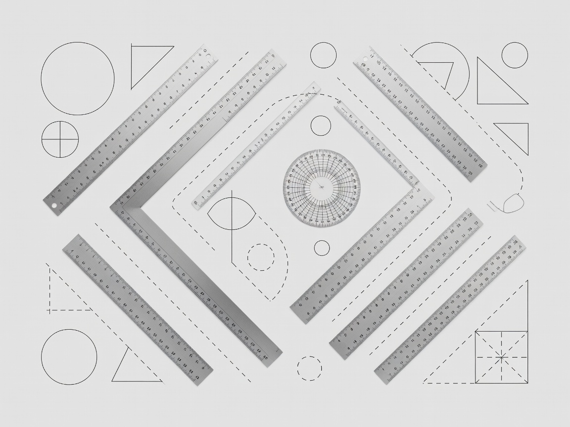Geometric precision measuring scales and vector graphics denoting evaluation tools